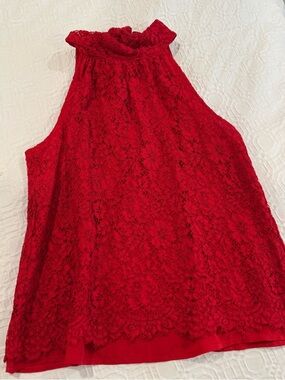 J. Crew Bright Red Lace High Neck Top